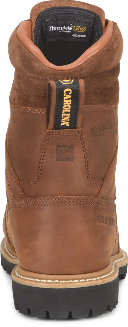 Carolina Boot Men’s 8” Waterproof Insulated Comp Toe Internal Met Guard Brown