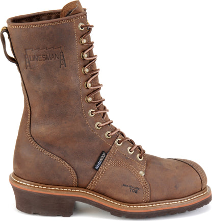 Carolina Boot Linesman 10" Soft Toe Waterproof Work Boot Dark Brown