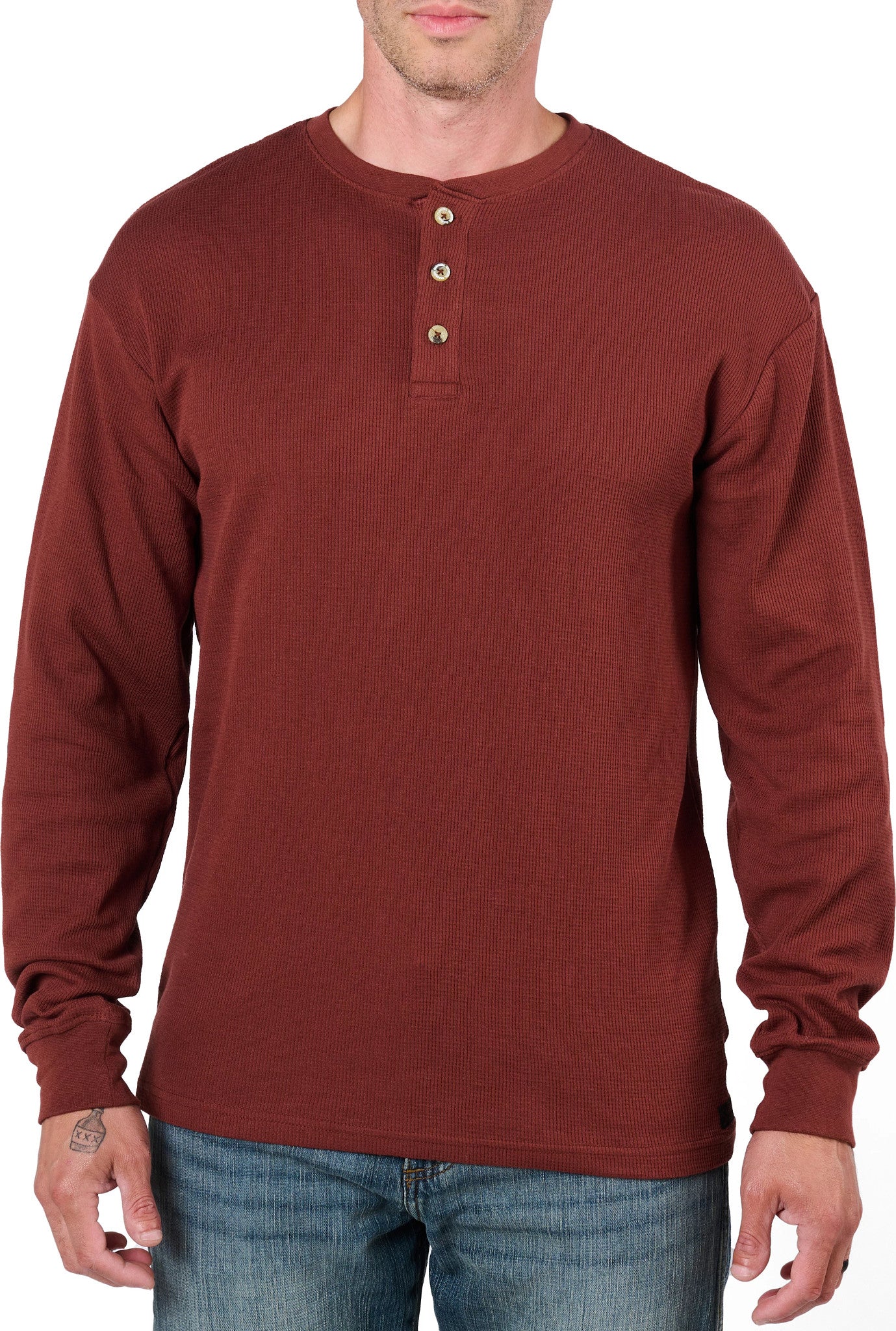 Carolina Boot Long Sleeve Waffle Henley Brown