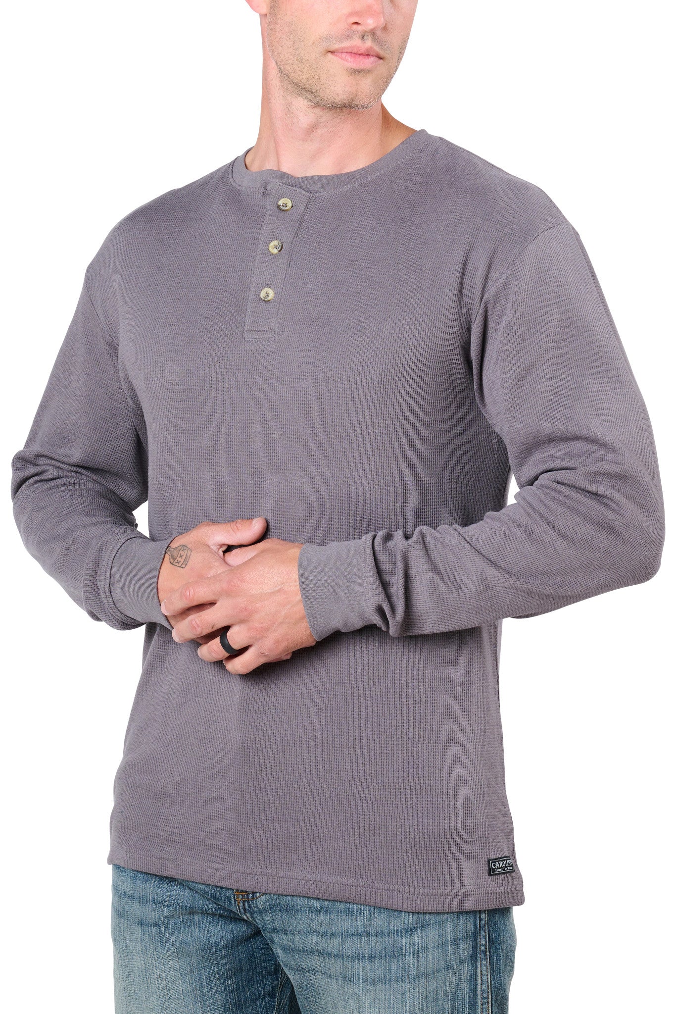 Carolina Boot Long Sleeve Waffle Henley Grey