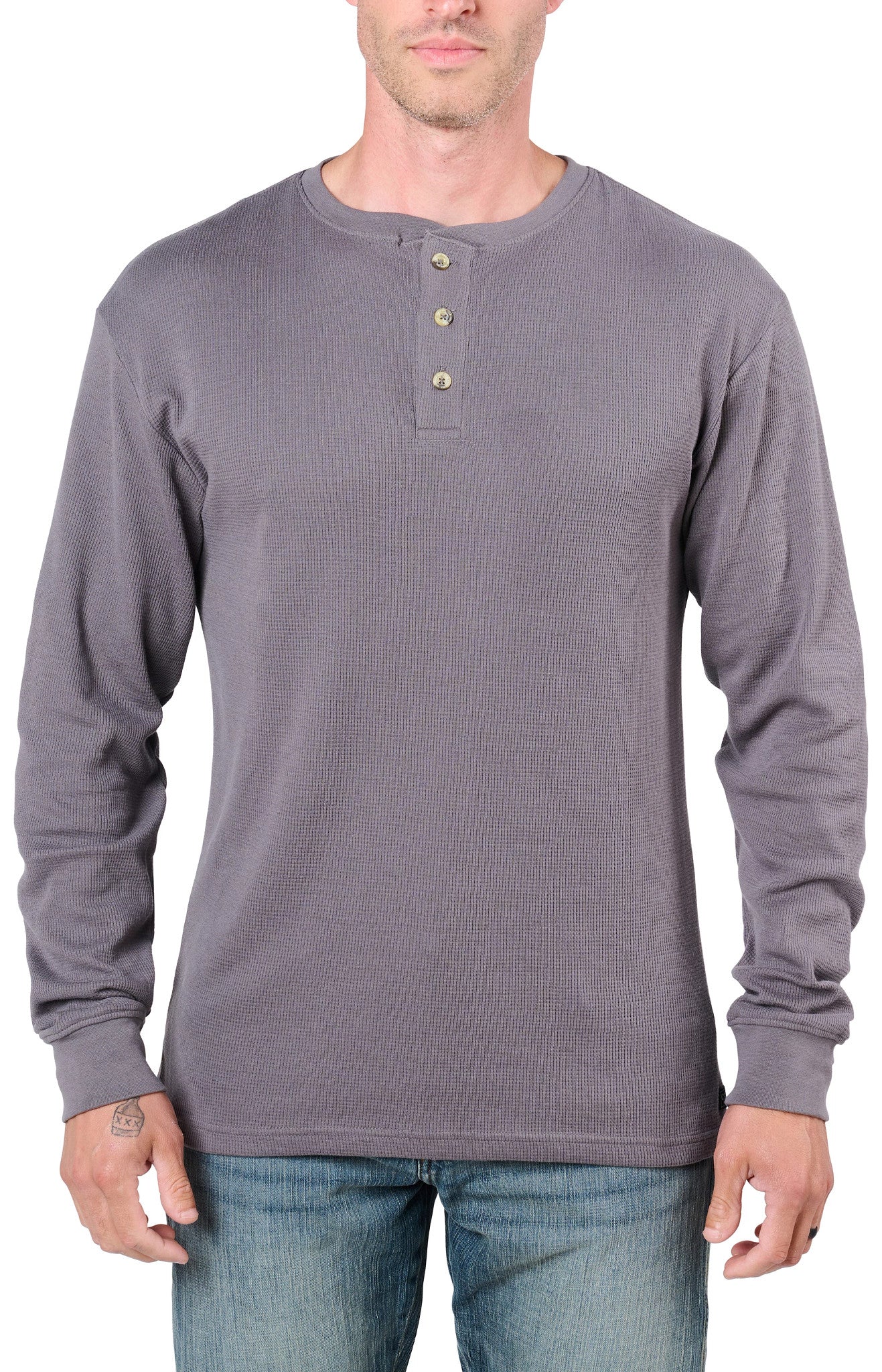 Carolina Boot Long Sleeve Waffle Henley Grey