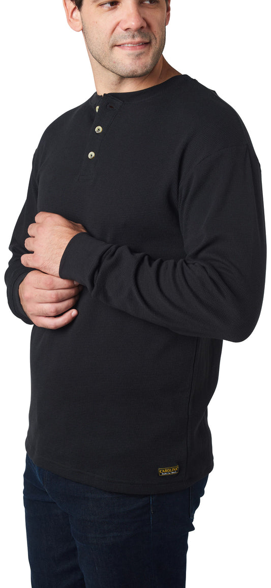 Carolina Boot Long Sleeve Waffle Henley Black