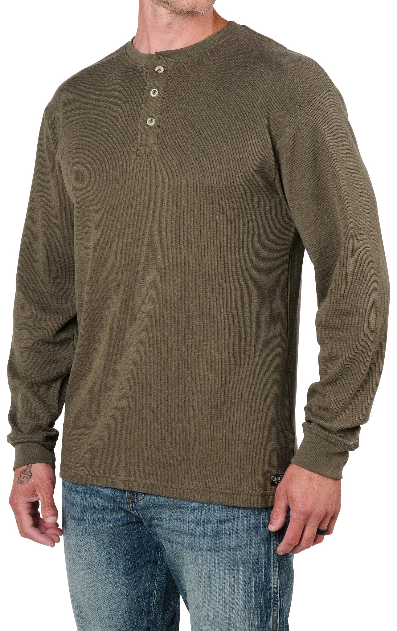 Carolina Boot Long Sleeve Waffle Henley Olive