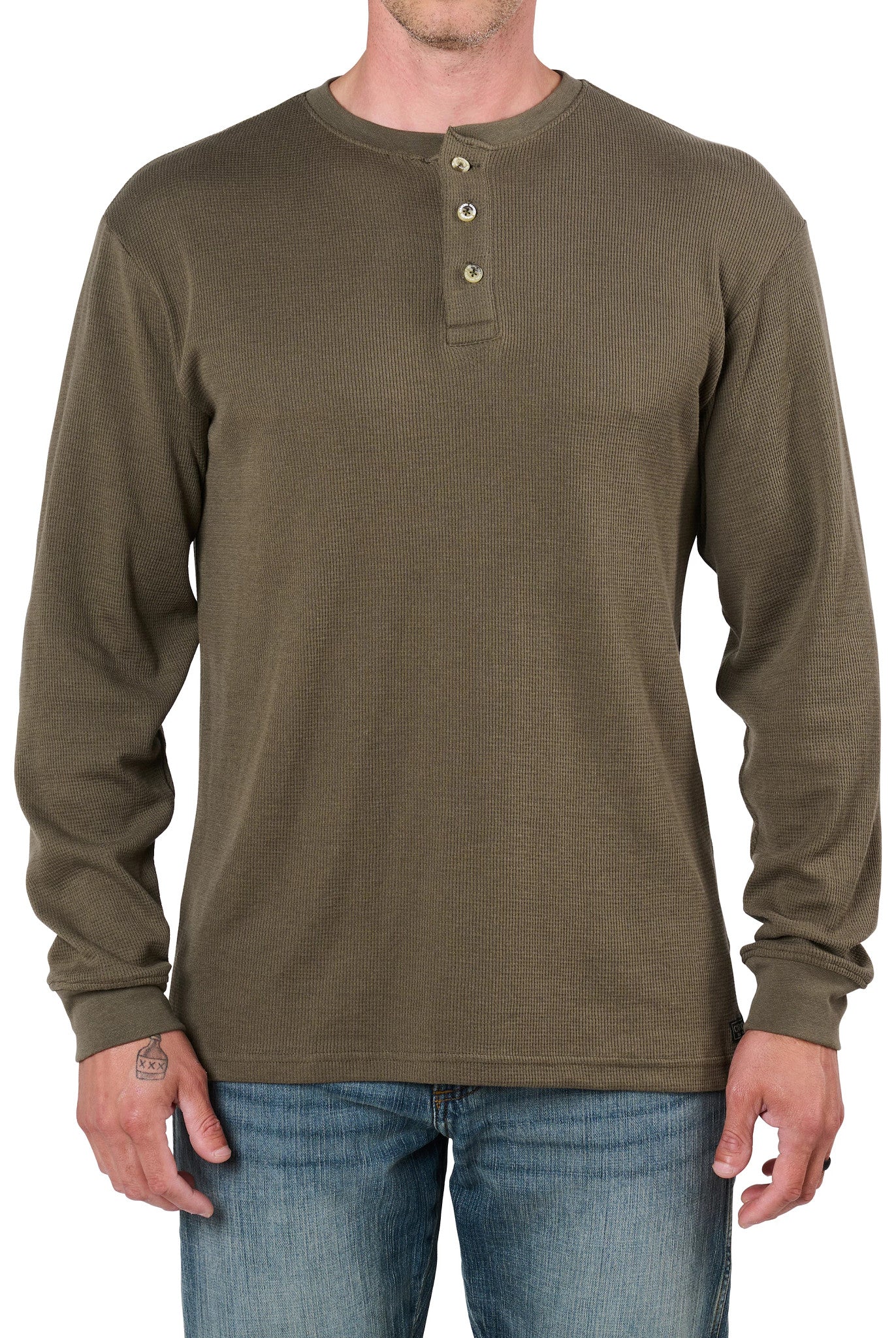 Carolina Boot Long Sleeve Waffle Henley Olive