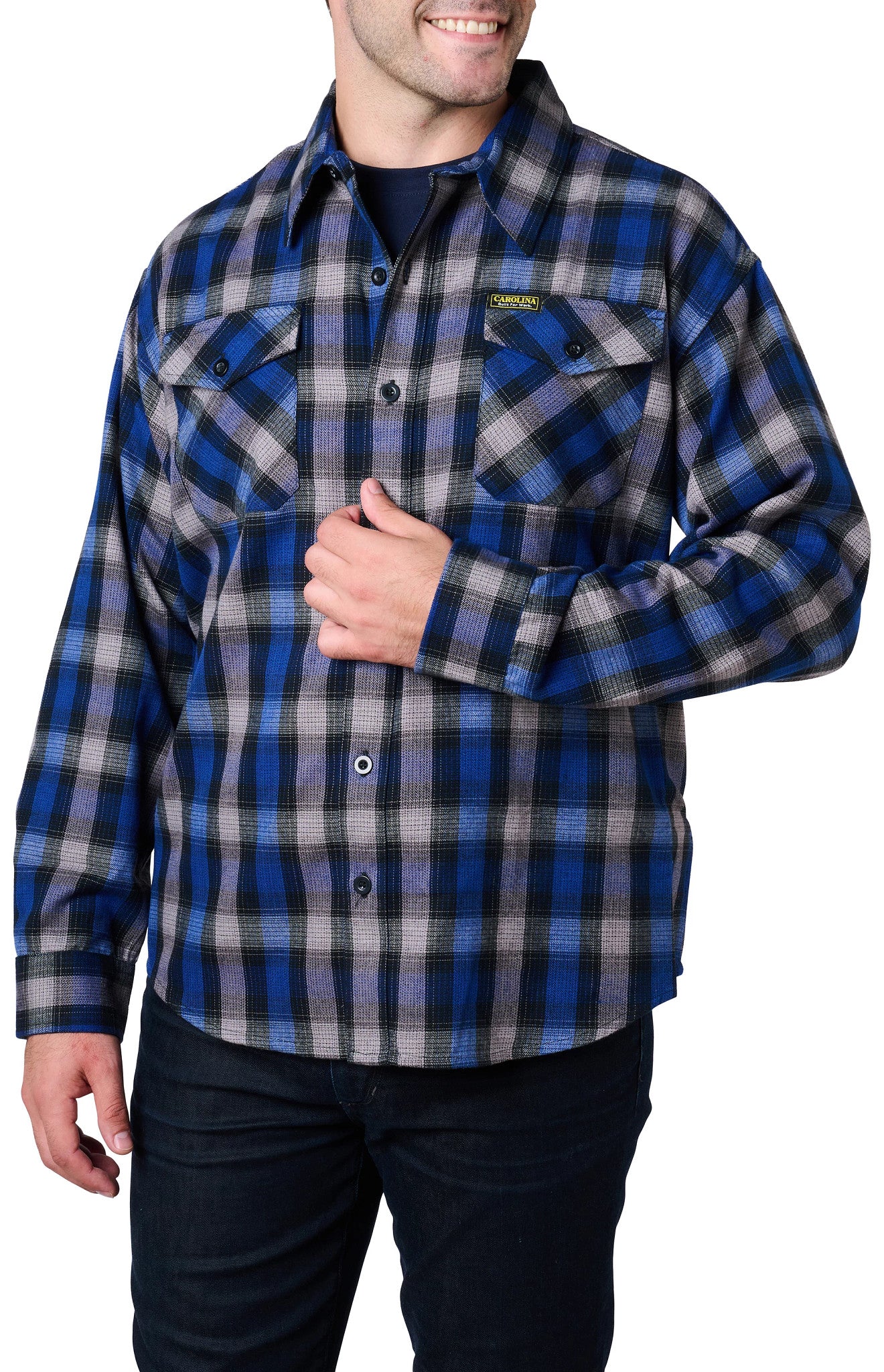 Carolina Boot Woven Flannel Shirt Navy Blue